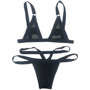 Mesh Cutout Strappy Bikini Set